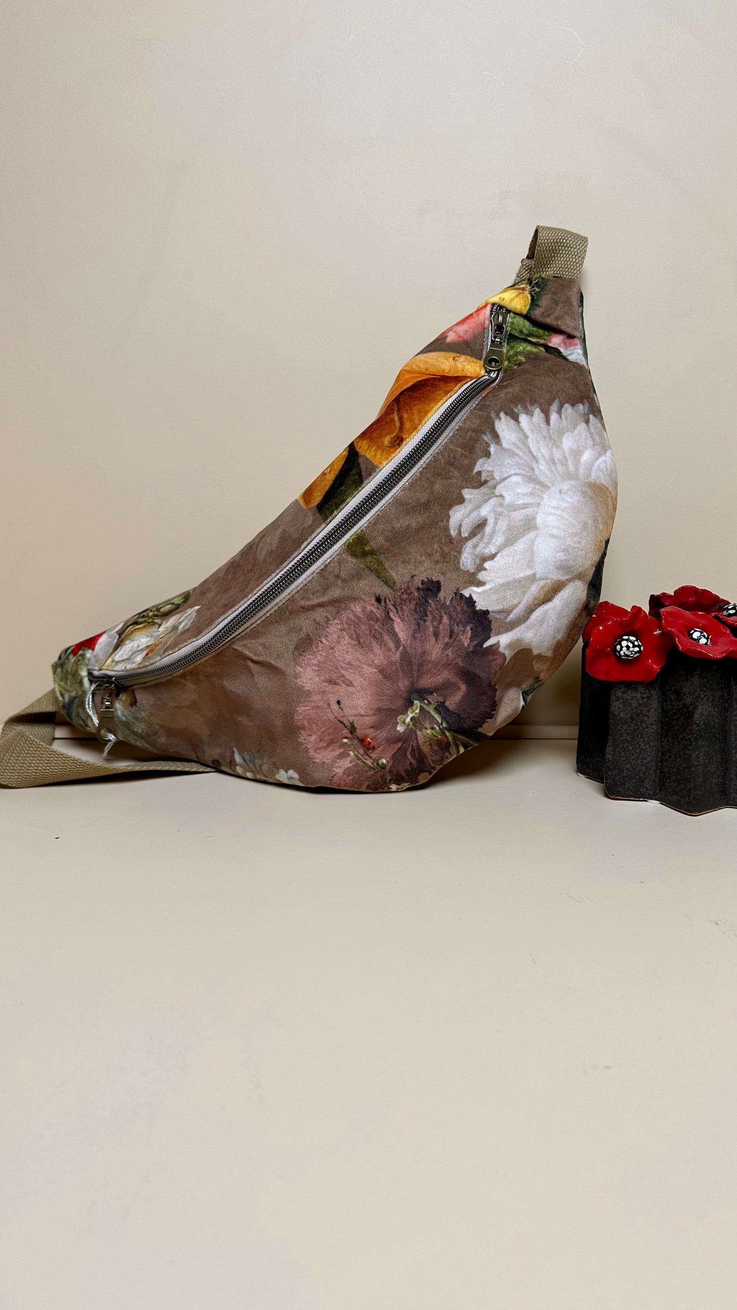 Sac banane velours fleurs