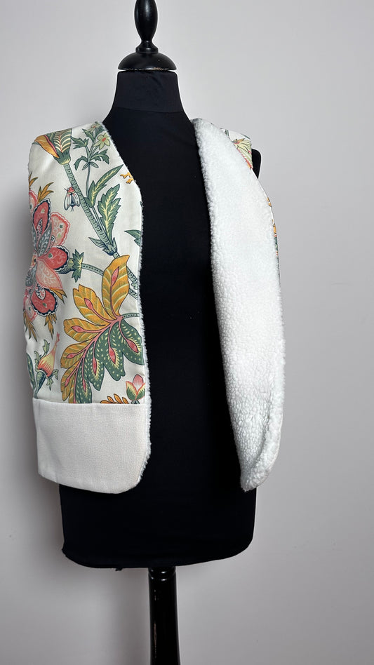 Gilet de Berger taille M beige fleurs